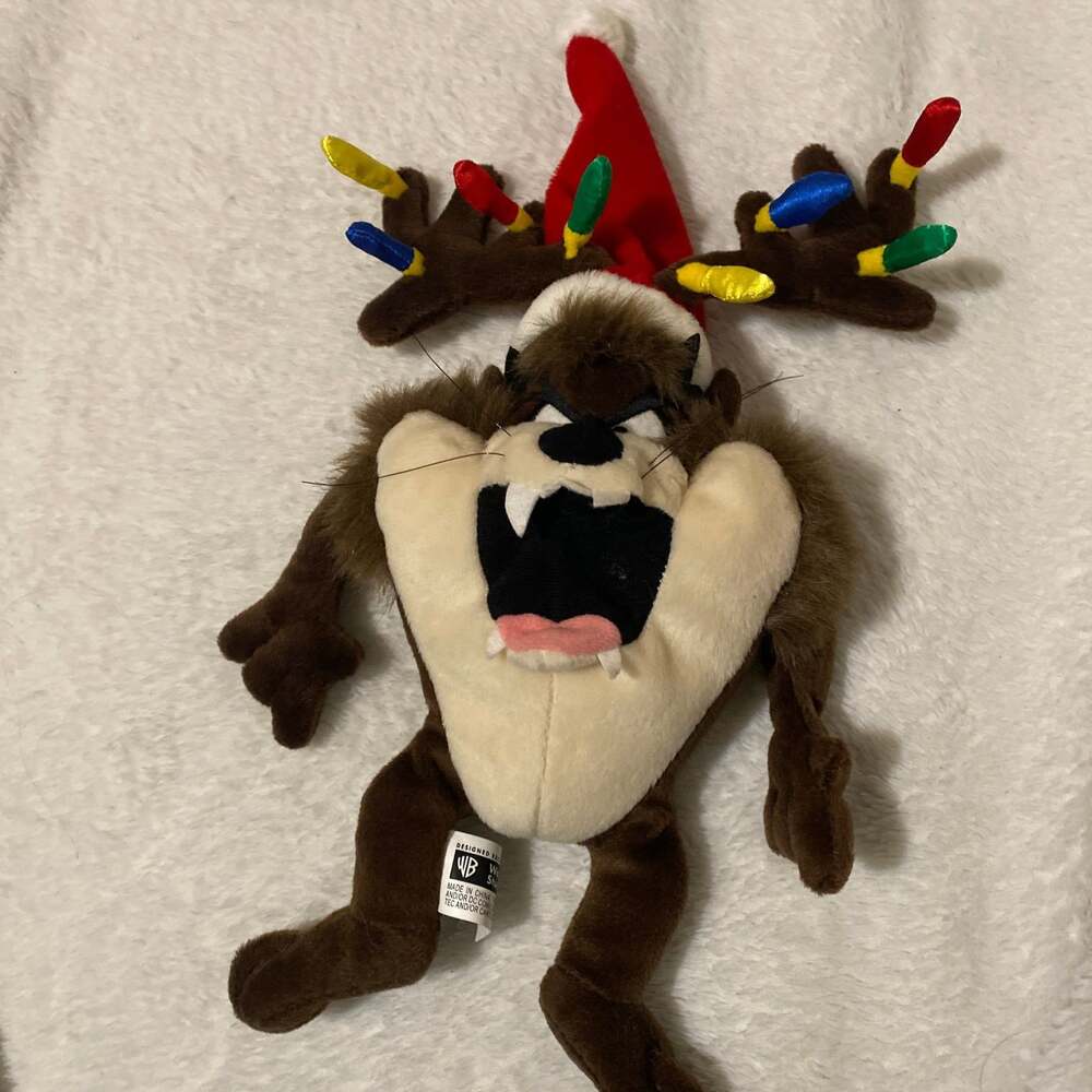 Vintage Looney Tunes Christmas Taz Plush - Tasmanian Devil Santa Antlers Holiday